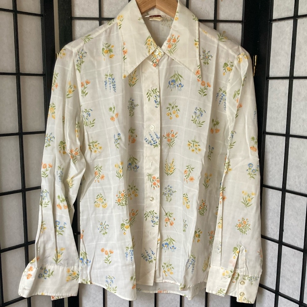 Langtry LTD Vintage 70s blouse, floral pattern, size 13/14